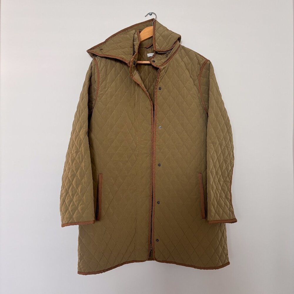 Garnet Hill Quilted Utility Jacket in Olive with Brown Trim